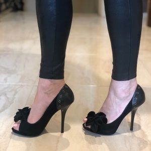 Guess by Marciano Black Suede Flower Heels